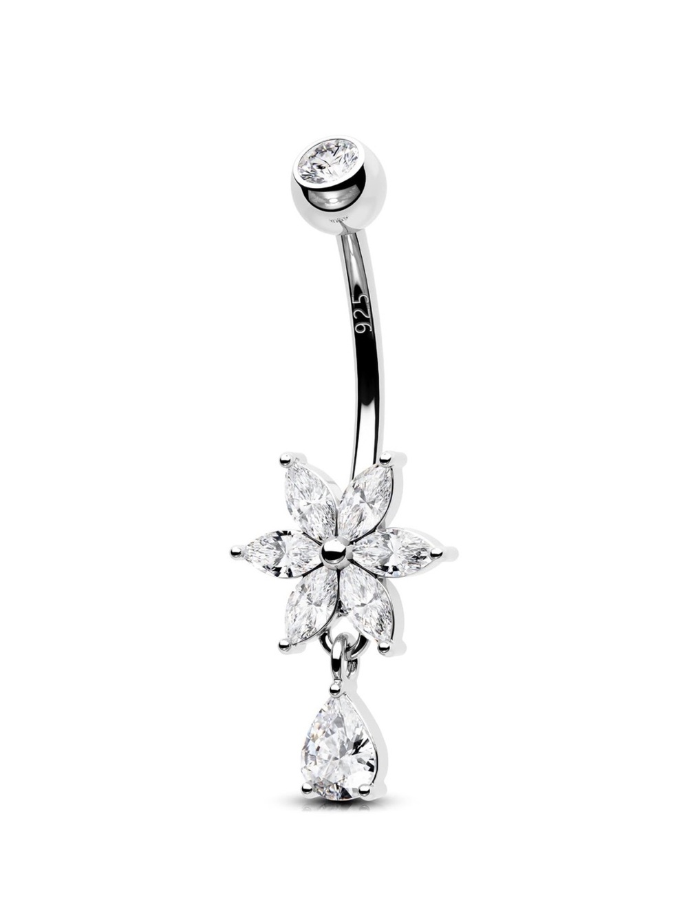 Belly ring piercing 925 silver floral